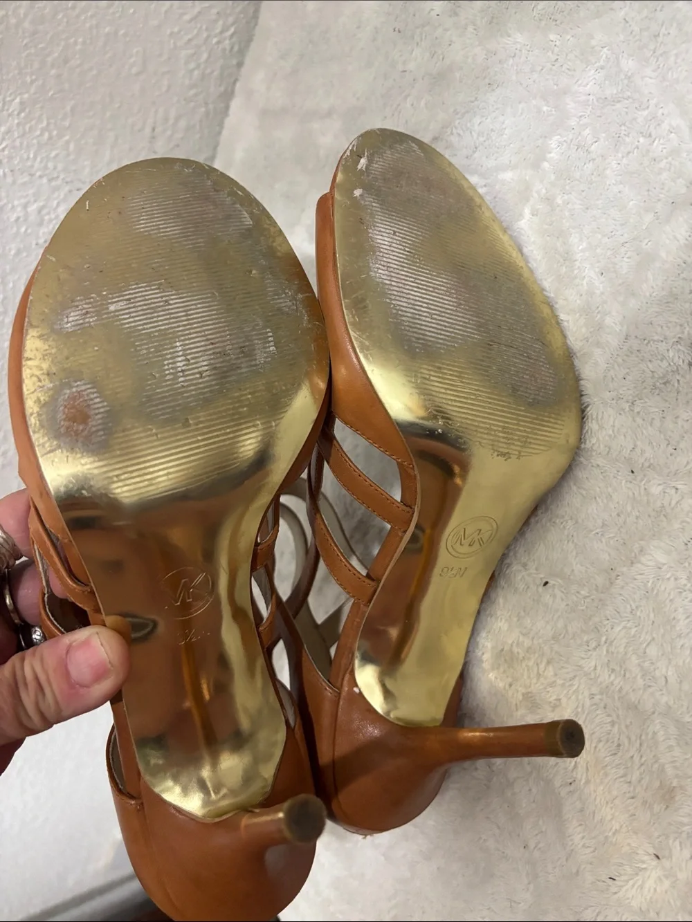 MICHAEL Michael Kors Cognac Leather Strappy Peep Toe Heels Size 9.5M